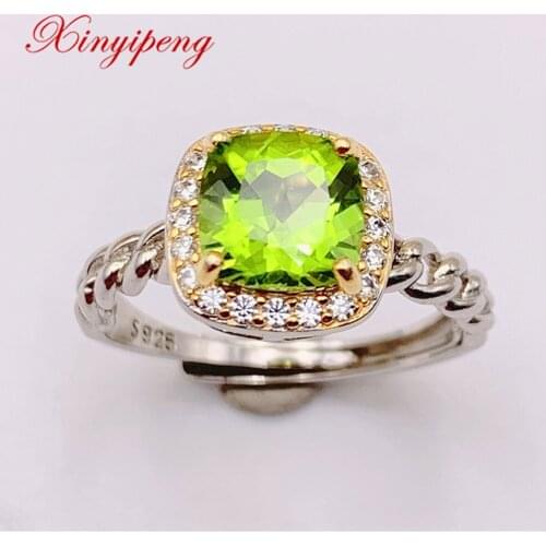 Xin Yipeng Fine Gem Jewelry Real S925 Sterling Silver Inlaid Natural Peridot Rings Holiday Party Gift For Women Free Shipping