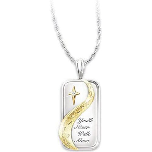 1PC Footprint Necklace You'll Never Walk Alone Crystal Cross Tag Footprint Pendant Chain Necklace For Women Jewelry Gift