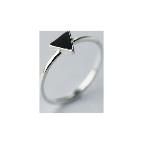1pc Real. 925 Sterling Silver Jewelry Black Enamel Triangle Ring Adjustable Sterling-Silver-Jewelry Geometric GTLJ945