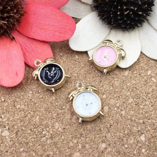 10pcs 12*12MM Oil Drop Pendant Charms Gold Tone Plated Enamel Metal Vintage Clock Shape Bracelet Necklace Earring Pendants