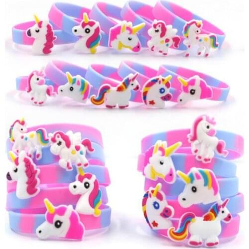 10pcs Rainbow Unicorn Party Rubber Bangle Bracelet Birthday Party Decorations Kids Baby Shower Decorations Event Party Favors