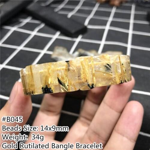 14x9mm Natural Gold Rutilated Quartz Bangle Bracelet For Women Men Brazil Beads Titanium Wealth Luck Stone Stretch Jewelry AAAAA