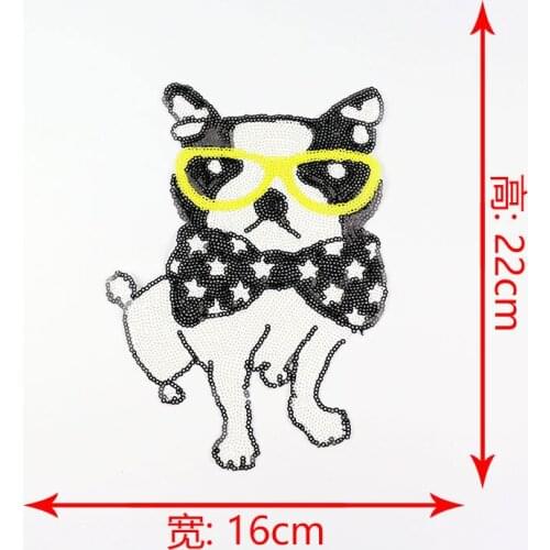 New Dog with Sequined Patches Fashion Applique Sew on Patch for Clothes application for clothes DIY Decal Apparel Accessory 2pcs