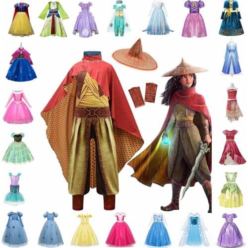 2021 Raya Costume Princess Dress up for Girls Carnival Moana Clothing Children Birthday Fancy Aurora Elsa Anna Party Vestidos