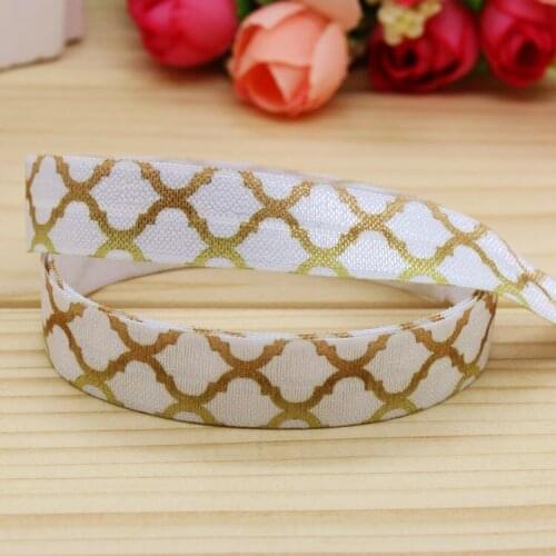 5/8'' Free shipping Fold Elastic FOE gold color Quatrefoil printed headband headwear hairband diy decoration wholesale OEM P5143