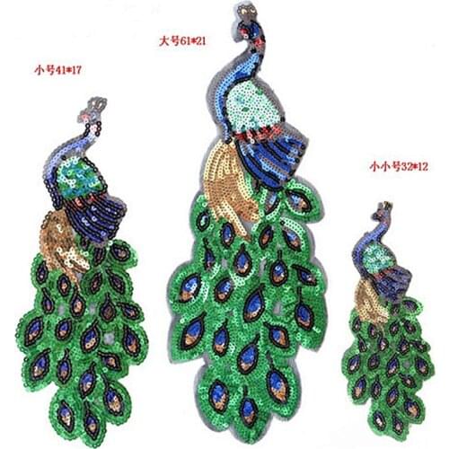 3 Sizes S/M/L Clothing Accessories Sequins Peacock Sew On Patch DIY Embroidered Applique Bling for Decoration