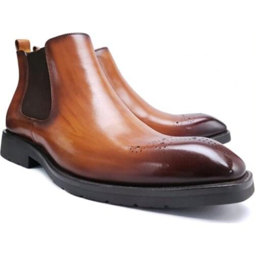 Chelsea Genuine Leather Light Luxury Winter Mens Work Boots Shoes Add Velvet Fashion Designer Shoes for Men