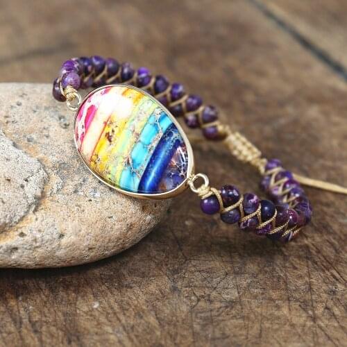 7 Chakra Imperial W/ Jaspers Charm Bracelets Women Bohemia Yoga String Beads Braided Wrap Bracelet Couple Handmade Jewelry
