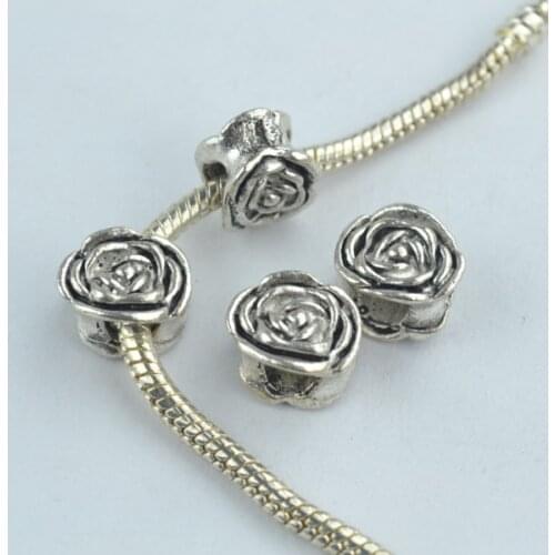 10 pcs alloy beads flower charm tibetan silver diy beads for European bracelet jewelry making 1829