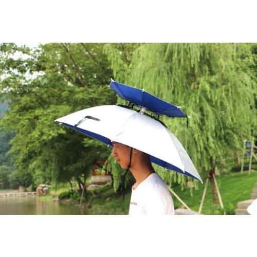 Double sides windproof umbrella,fishing umbrella,hat wearing sunshade hat folded umbrella, silver coating umbrella
