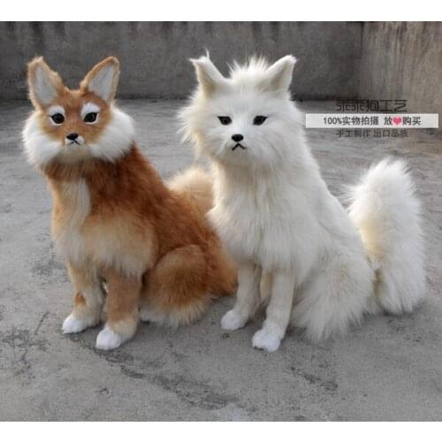 Simulation cute squatting fox 54x38x20cm model polyethylene&furs fox model home decoration props ,model gift d875