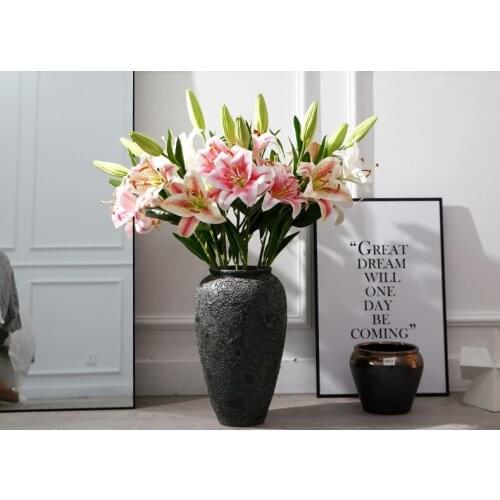 Artificial Lilies Flower Branch 5Pcs Top Quality Lilium Simulation Flower Latex Family Hotel Decoration Party Accessories Gift