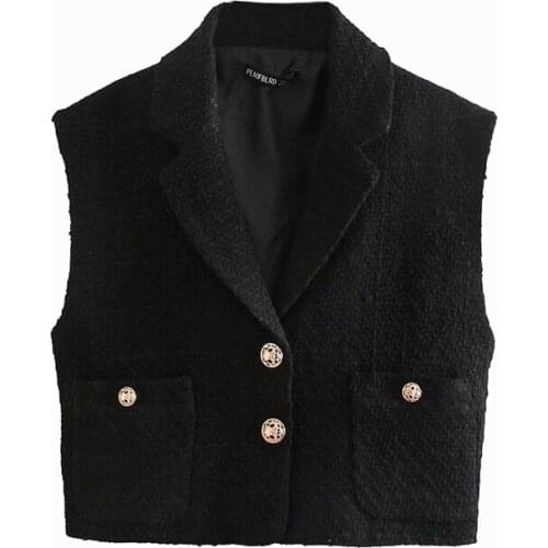 ZXQJ Elegant Women Block Tweed Notched Collar Blazers Fad Vogue Ladies Button Jackets Streetwear Female Chic Pocket Coats