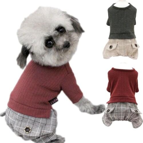 Fashion Dog Clothes Spring Summer Knit Hoodies Pet Clothing For Dogs Yorkies Jumpsuits Plaid Pants Costume For Small Medium Dogs