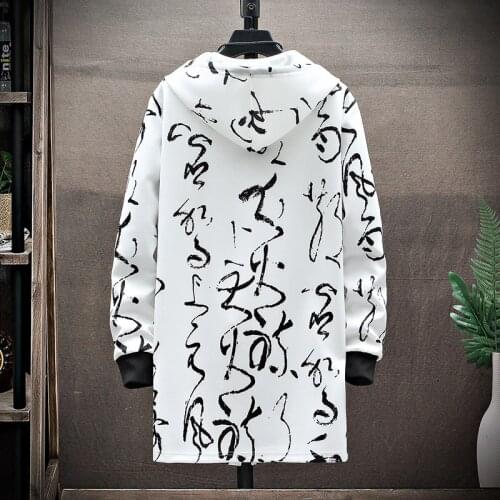 Spring/Autumn Hip Hop Tide Plus Size Mens Windbreaker Man Printed Casual Jacket Mid-length Trench Coat Male 3 Colors M-5XL F942