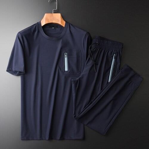 Classic Summer Mens Sets (t-shirt+pants) Luxury Round Collar Solid Color T-shirts 4xl Slim Fit Casual Sport Man Pants