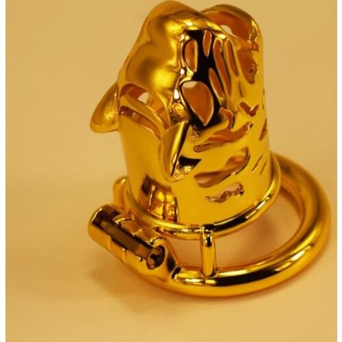 MenS Penis Ring Cock Cage Lengthened Golden Tiger Head Chastity Lock Metal Cb Bird Cage Penis Sleeve Lock Anti-Wolf Sm Game