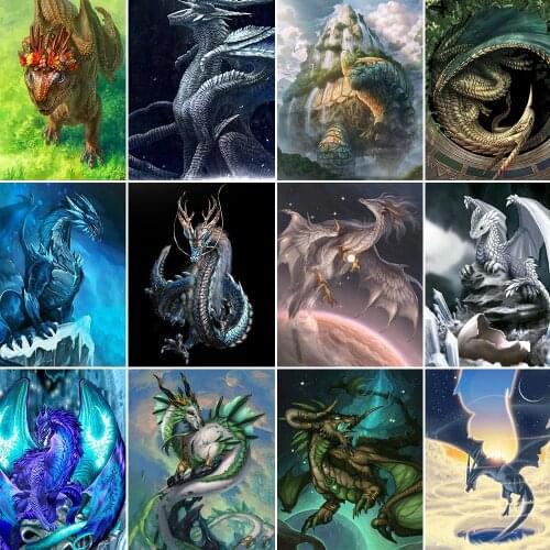 QIZITENG Full Square/Round Diamond Embroidery Paintings "Cartoon Dragon" Cross Stitch Kit Wild Hunt Poster Home Decoration Gift