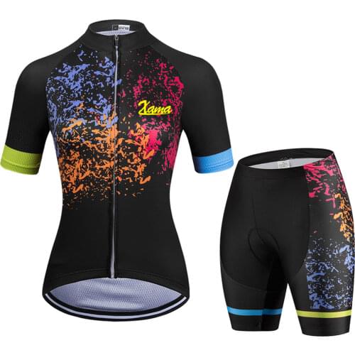 2021XAMA Pro Womens Miticolor Short Sleeve Cycling Jersey Sets Breathable Conjunto Feminino Ciclismo Gel Pink Pad Maillot Mujer
