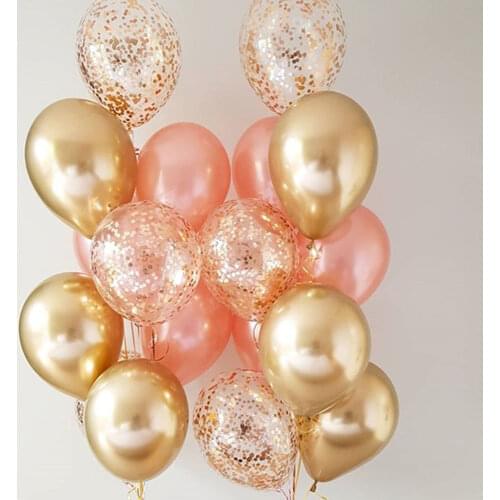 18pcs Metal Chrome Gold Silver Latex Balloons Rose Golden Transparent Confetti Balloon Party Decor Wedding Birthday Air Balloons