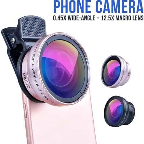 New 2in1 Lens 0.45X Wide Angle+12.5X Macro Lens Professional HD Phone Camera Lens For iPhone 8 7 6S Plus Xiaomi Samsung LG