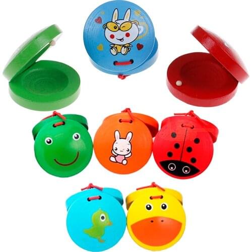 New Cartoon Wooden Castanet Toy Children Musical Percussion Instrument Xmas Gift