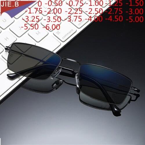 New Fashion Square Business Men And Women Finished Sunglasses Photochromic Prescription Glasses For Myopia -1.0 -1.25 to -6.0