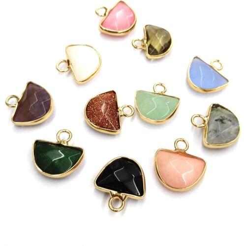 Natural Stone Pendant Necklace Accessories Semicircle Faceted Agate Crystal Stone Charms For Jewelry Making Bracelet Earrings