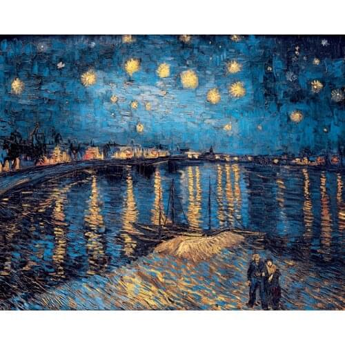 Landscape canvas print figurative poster scenery mural prints impressionism art Starry Night Over the Rhone by Vincent van Gogh