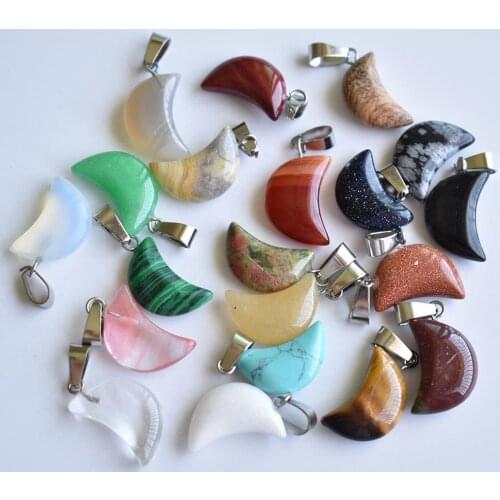 High quality assorted natural stone crescent moon shape charms pendants for DIY jewelry making Wholesale 50pcs/lot free
