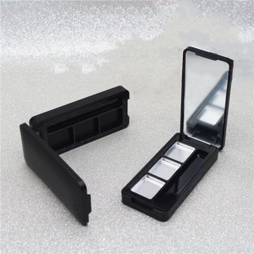 Empty 3 grid black eyeshadow case with mirror with aluminum pan portable box packaging 30pcs