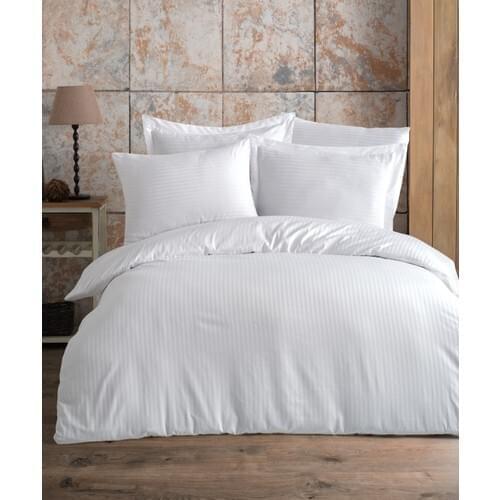 SERESSTORE Varol Cotton Satin Double Duvet Cover Set - White
