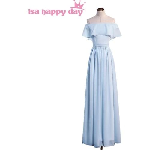 Boat neck teens girls light sky blue chiffon a line party dresses formal back to school prom dress fashion long 2020 H4264
