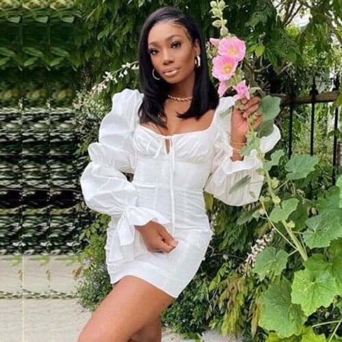 Sexy Puff Sleeve Bodycon Mini Dress Bandage Birthday Party Outfits for Women Backless Y2k Clothes Night Club Dresses