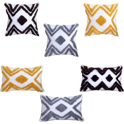 Modern Minimalist Tufted Throw Lumbar Pillow Case Bohemian Embroidery Wavy Stripe Geometric Pattern Decorative Cushion for