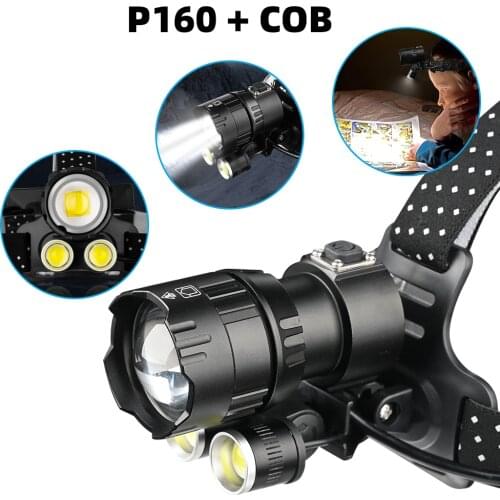 XHP160+COB LED Headlight High Power Rechargeable Zoom Outdoor Riding Night Fishing Warning Lights Maintenance Headlamps USB Outp