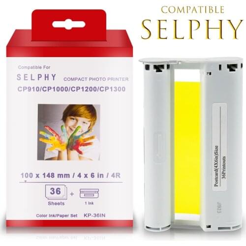 Topcolor KP-36IN Compatible Canon Selphy Photo Printer for Canon Selphy CP1300 CP1200 CP1000 Color Ink Cassette 36s Photo Paper