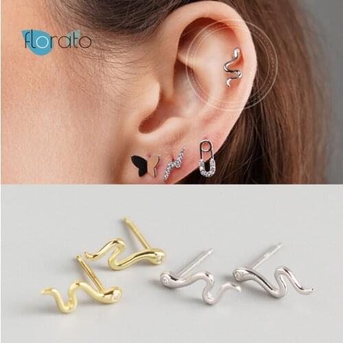 YUXINTOME 925 Silver Ear Needle Animal Stud Earrings for Women Gold Color Minimalist Snake Shaped Small Earrings Fashion Jewelry
