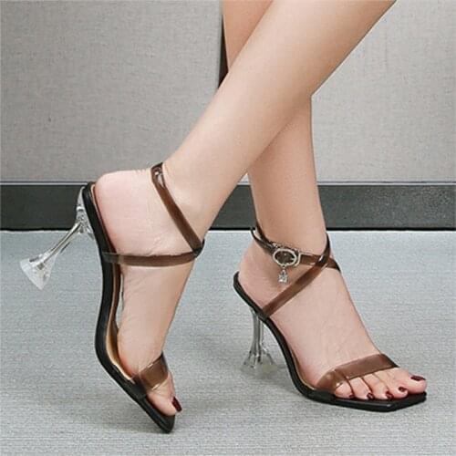 High heel sandals large size 35-45 womens shoes 2021 wine glass heel design sexy casual transparent sandals