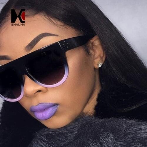 SHAUNA Metal Hinge Flat Top Retro Women Large Gradient Frame Sunglasses Classic Men Clear Lens Sunglasses UV400
