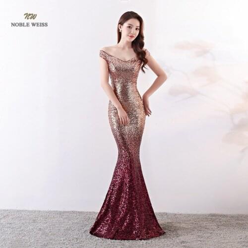 Evening dresses 2019 sexy v-neck mermaid colorful sequin off the shoulder women formal dress floor length in stock evening gown