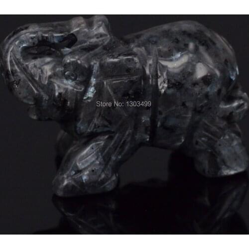 2" Natural LARVIKITE LABRADORITE Elephant Carved Figurine Stone Chakra Healing Reiki Stone Feng Shui Crafts