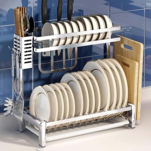 304 Stainless Steel Kitchen Shelves Hanging Bowl Rack Countertop Drain Bowl Rack Tableware Storage Box Dish Storage Rack