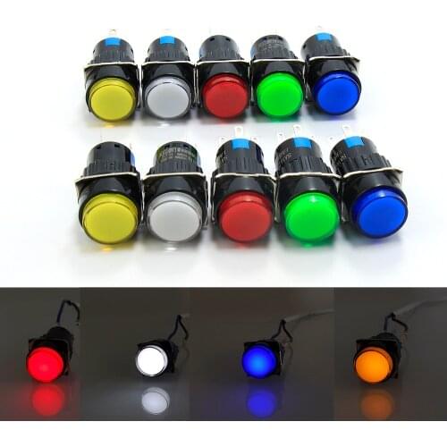 5PCS/10PCS 16mm 5Pin Mini Round Push Switch Self-locking/Latching Self-reset LED Light Momentary Push Button ON-OFF