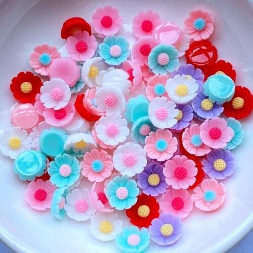 70Pcs New Cute Resin 9mm Mixed Mini Flowers Flat Back Cabochon Scrapbook Kawaii DIY Embellishments Accessories J75