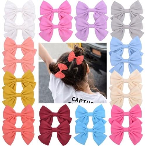 2 Pcs/Set Baby Girls Headdress Solid Color Hair Bows for Girls Handmade Fabric Bow Hairpin Hairgrips Kids Hair Accessories