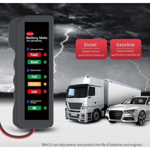 Battery Tester Analyzer with 6 LED Lights Display 12V Car Quick Cranking Charging Circut Alternator Cars Diagnostic Tools
