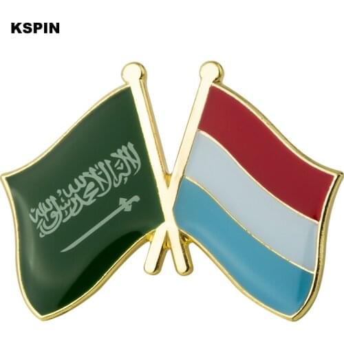 Saudi Arabia & Luxembourg Friendship Badge Flag Brooch National Flag Lapel Pin International Travel Pins Collections XY0486-9