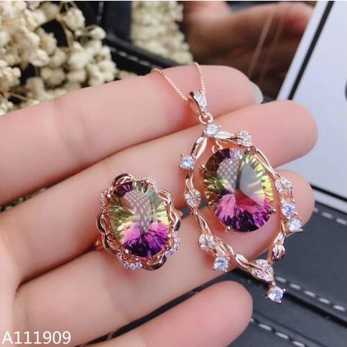 KJJEAXCMY boutique jewelry 925 sterling silver inlaid Ametrine necklace pendant ring Womens set