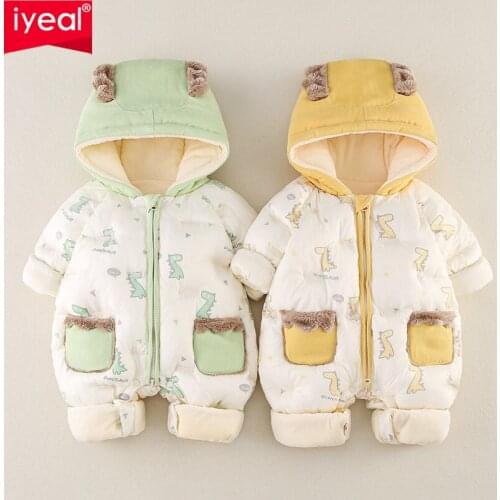 IYEAL Infant Clothing Winter Overalls Baby Boy Girl Clothes Cartoon Hooded Jumpsuit Newborn Baby Clothes Toddler Rompers